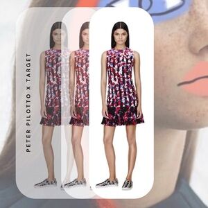 Peter Pilotto red black blue abstract floral sleeveless ruffle dress